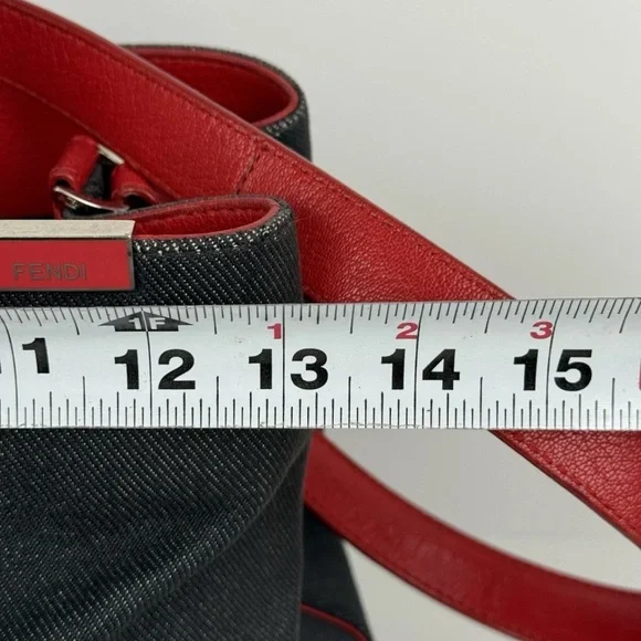 Fendi Navy Denim/Red Leather Medium 2Jours Tote - Picture 14 of 15